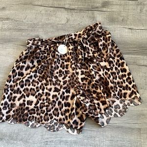 Stylish Leopard, belted, paper-bag, scalloped, light weight shorts.